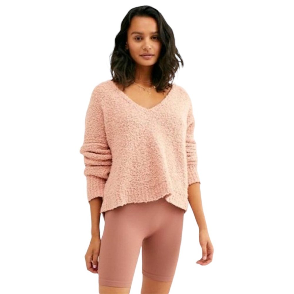 Free People Women's Nude Peach Knit Dolman Sleeve V Neck Sweater Size M - NEW - Picture 2 of 5